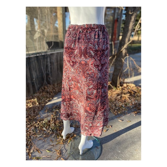 Vintage Boho Maxi Skirt Sheer Print Stretch Waist - Picture 4 of 6